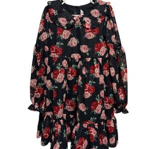 Janie and Jack Navy Pink and Red Rose Dress with Ruffles size 8